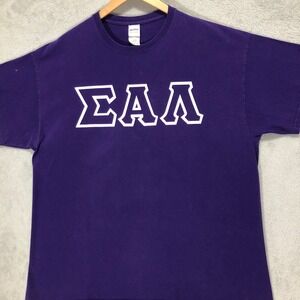 Greek Letter T-Shirt ΣΑΛ Purple Crew Neck Short Sleeve Gildan Size‎ XL